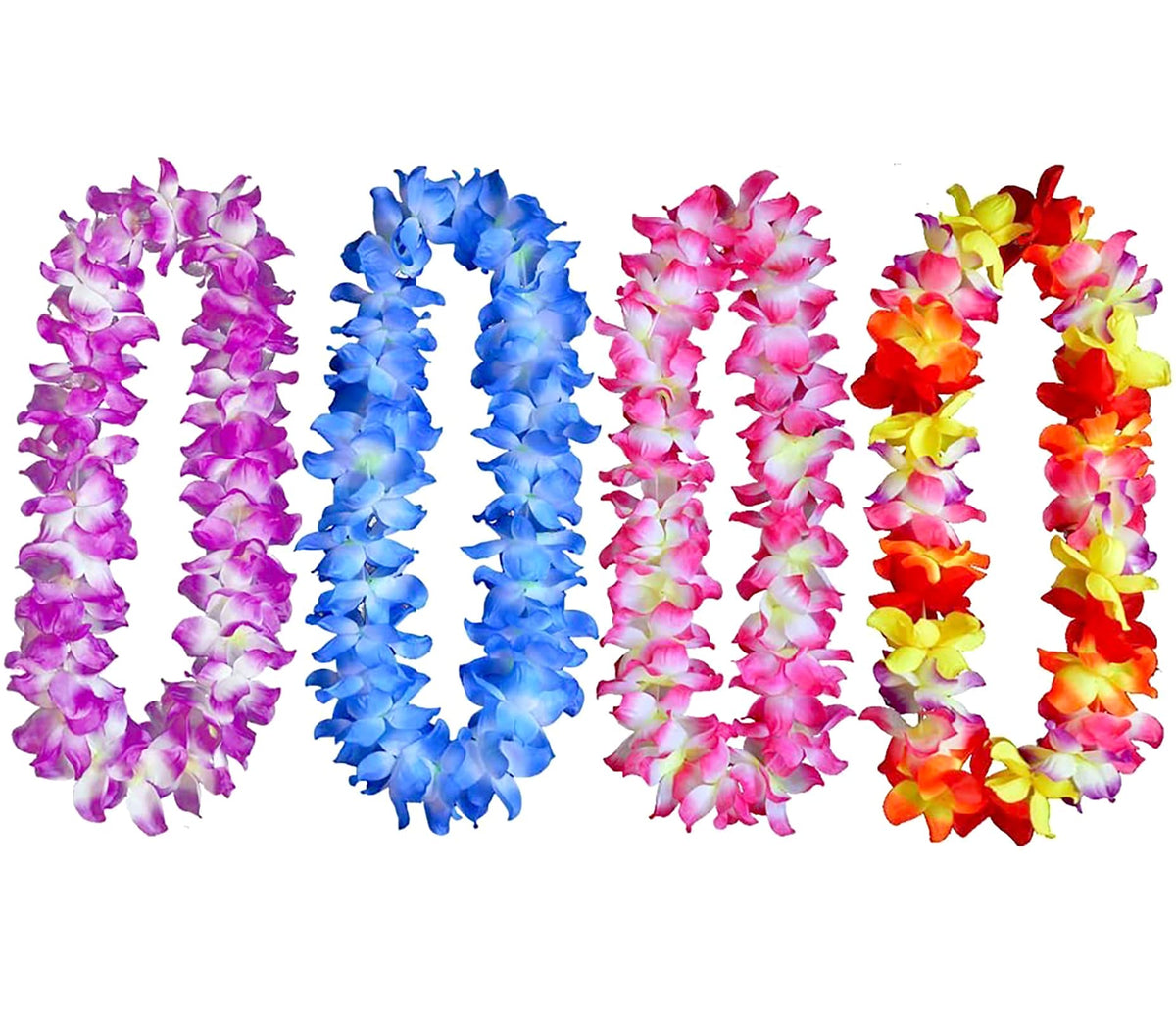 4 Pcs Thicken 41 Inch Hawaiian Leis set showing four colors