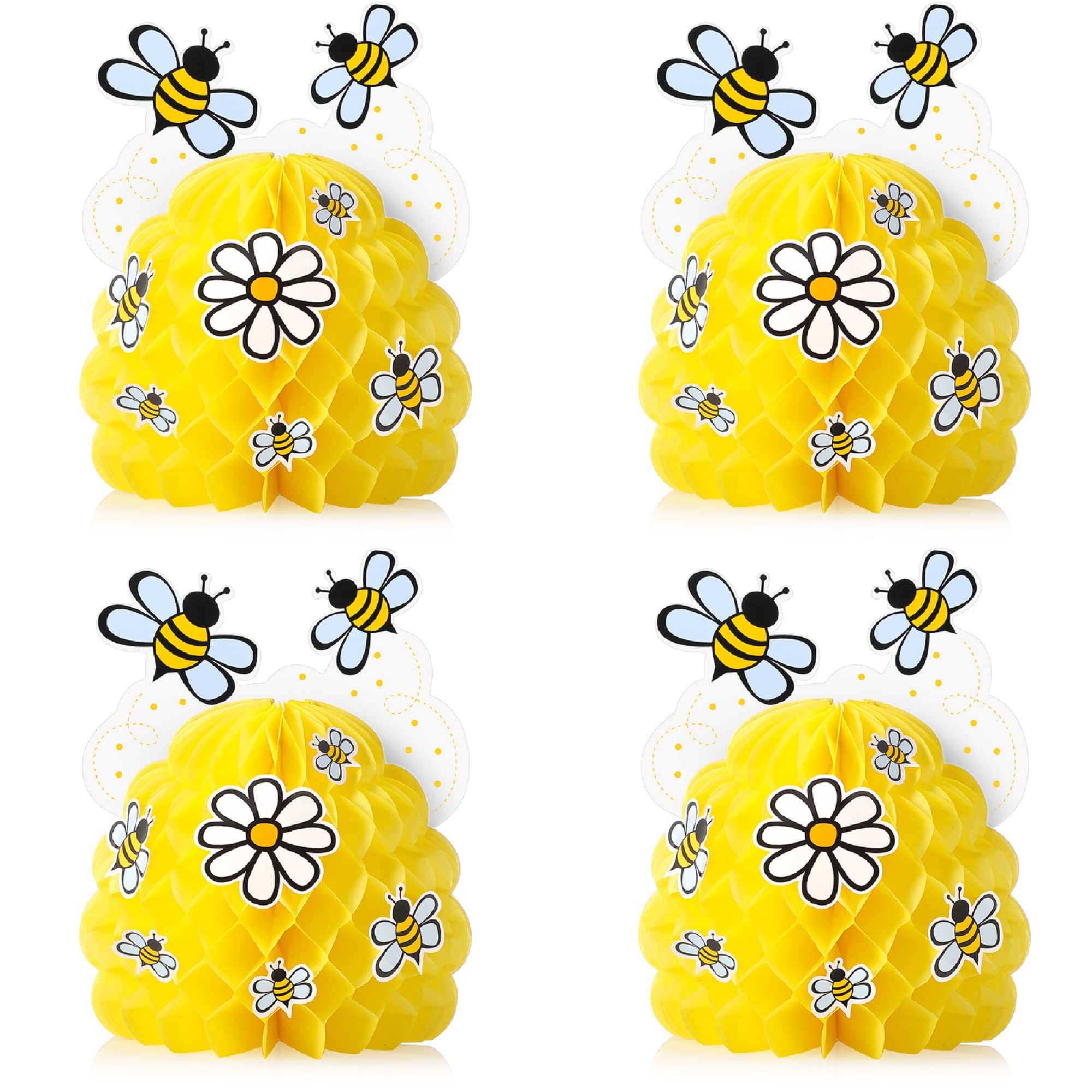 4 sets of bee honeycomb centerpieces expanded to 6x8 inches