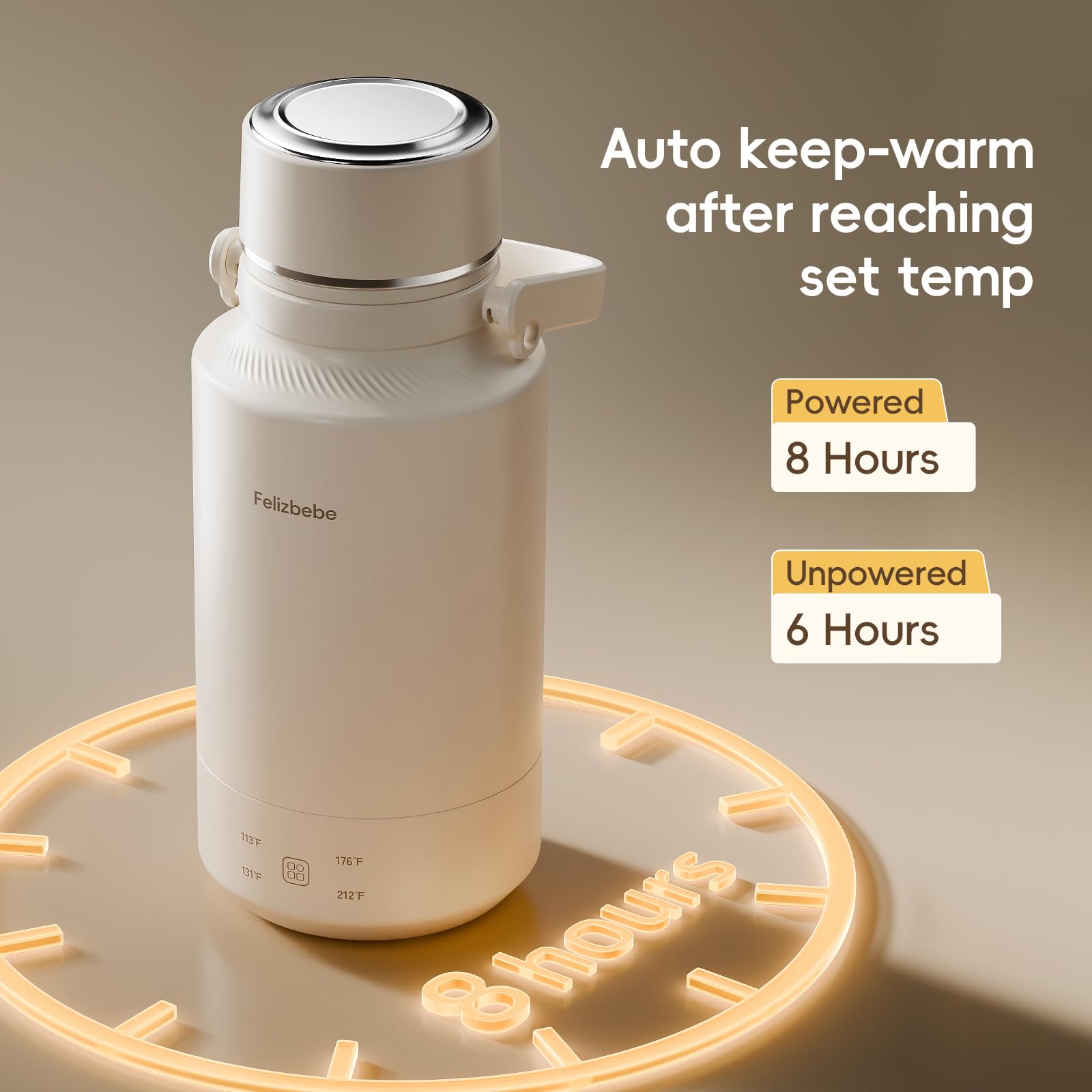Kettle with four temperature presets 212 176 131 113 °F