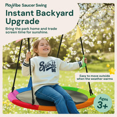 Close up of 40 inch multicolor saucer swing seat
