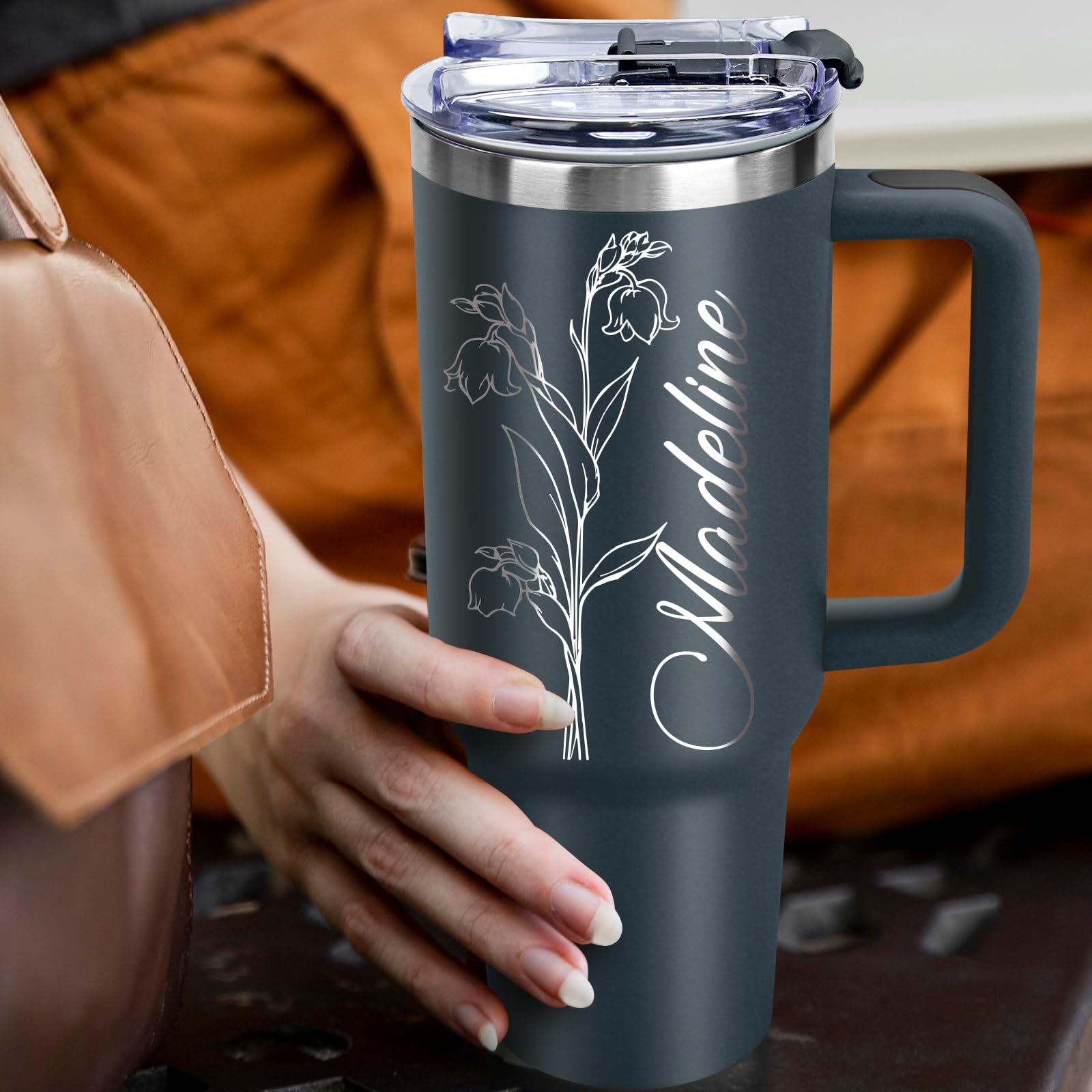 40 oz stainless steel travel mug with handle and lid
