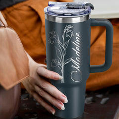 40 oz stainless steel travel mug with handle and lid