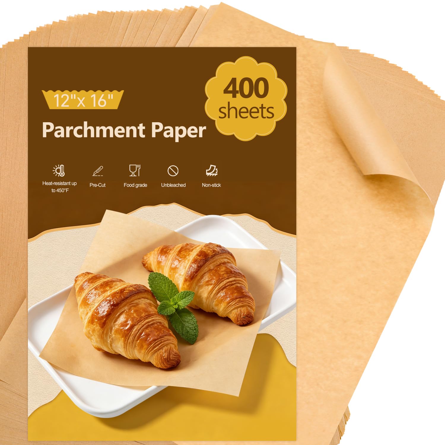 400 piece pack of unbleached parchment paper sheets 12x16