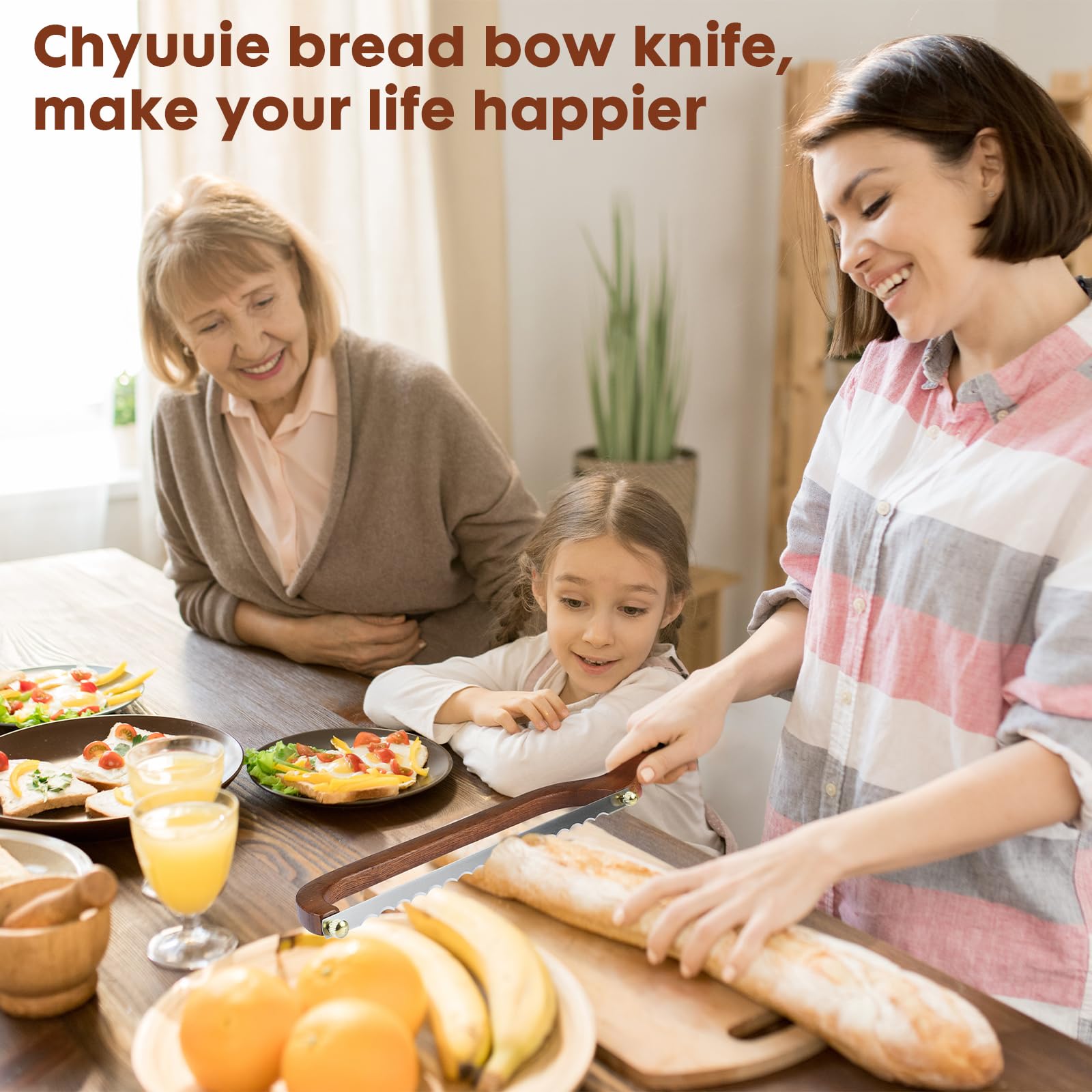 Right-handed ergonomic bread knife bow handle