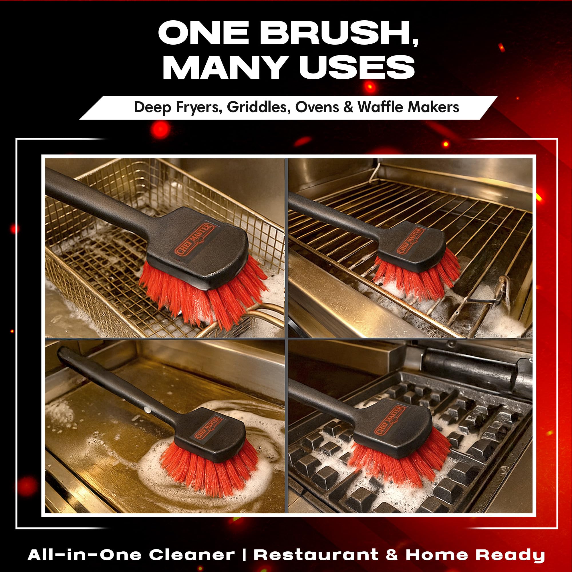 Extra-long 20 inch fryer cleaning brush reaches deep pots