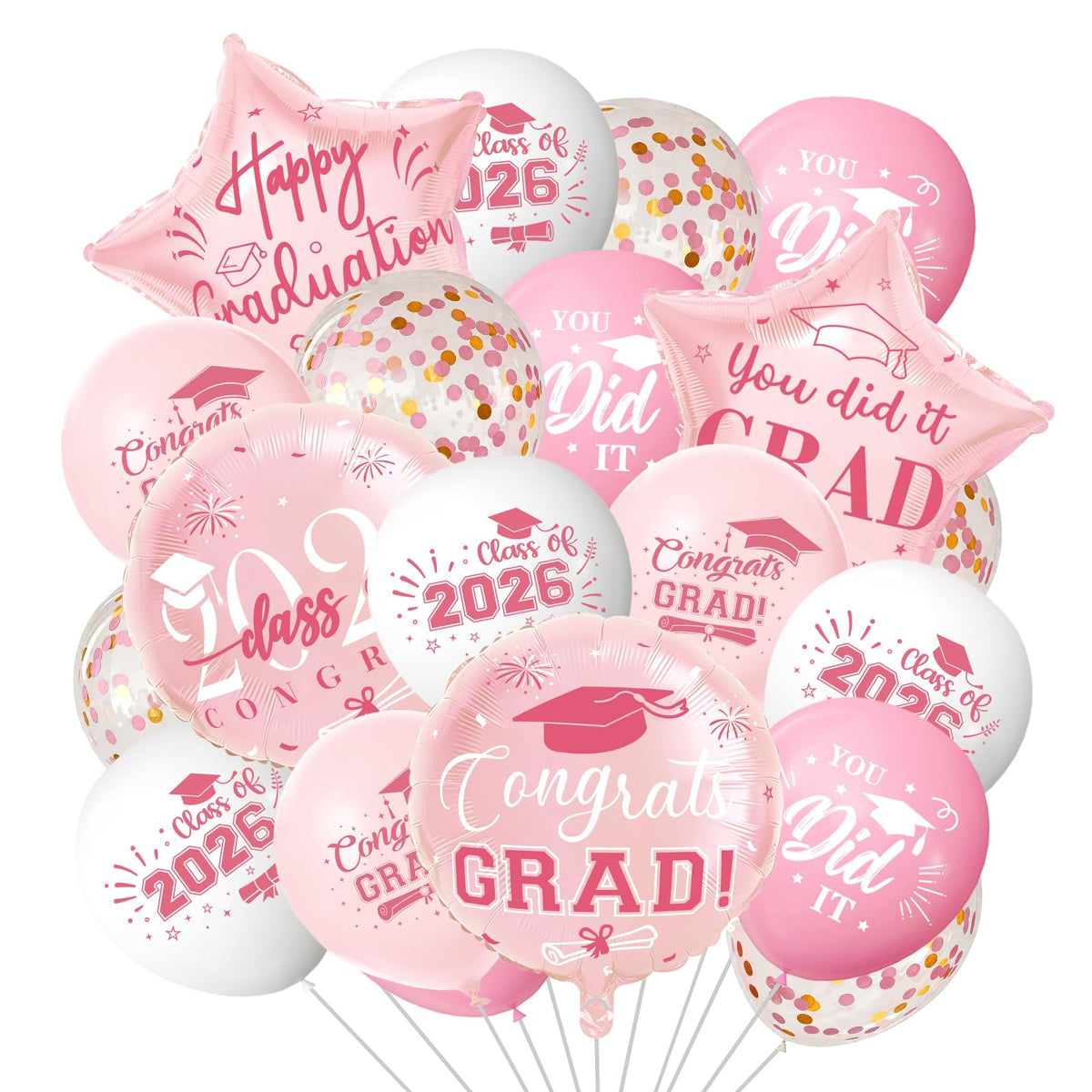 42pcs Graduation Balloons Class of 2026 rose gold kit with foil and latex balloons