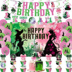 43Pcs Witch Birthday Decorations set with banner and backdrop