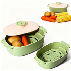 44oz silicone steamer bowl with handle and lid