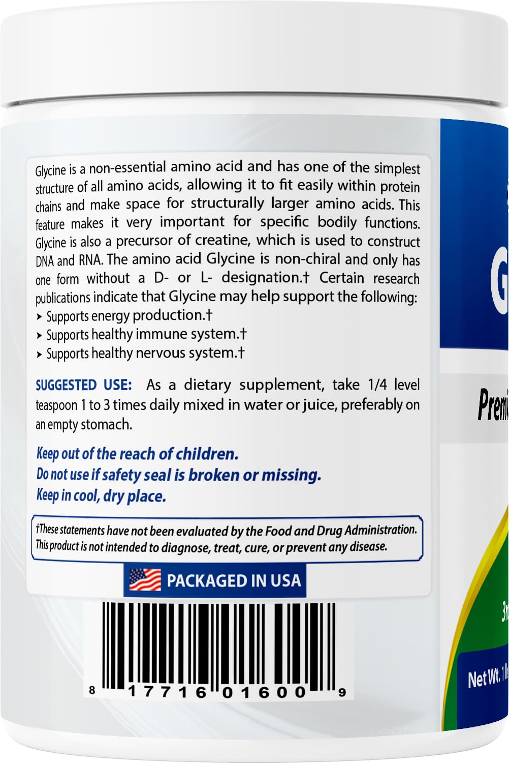 454 servings per jar glycine powder