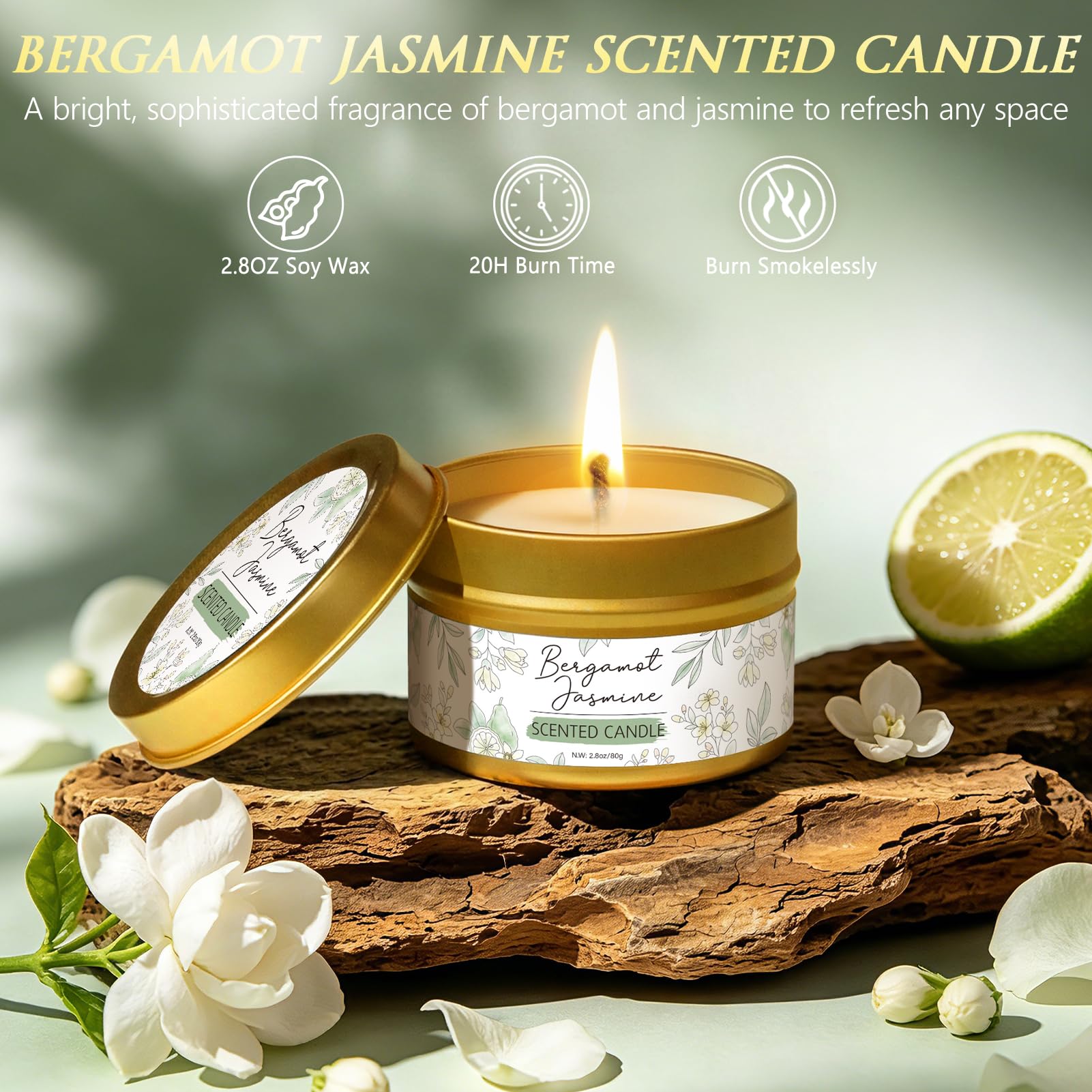 bergamot jasmine candle 2.8oz scented