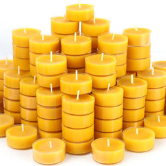 48-pack beeswax tealight candles in clear cups
