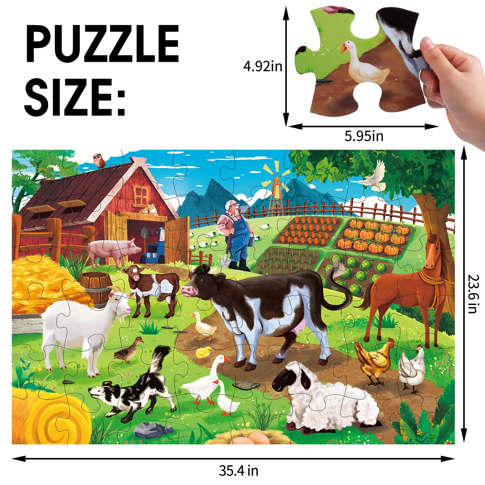 Farm animal jigsaw puzzle for kids ages 3-8 large size