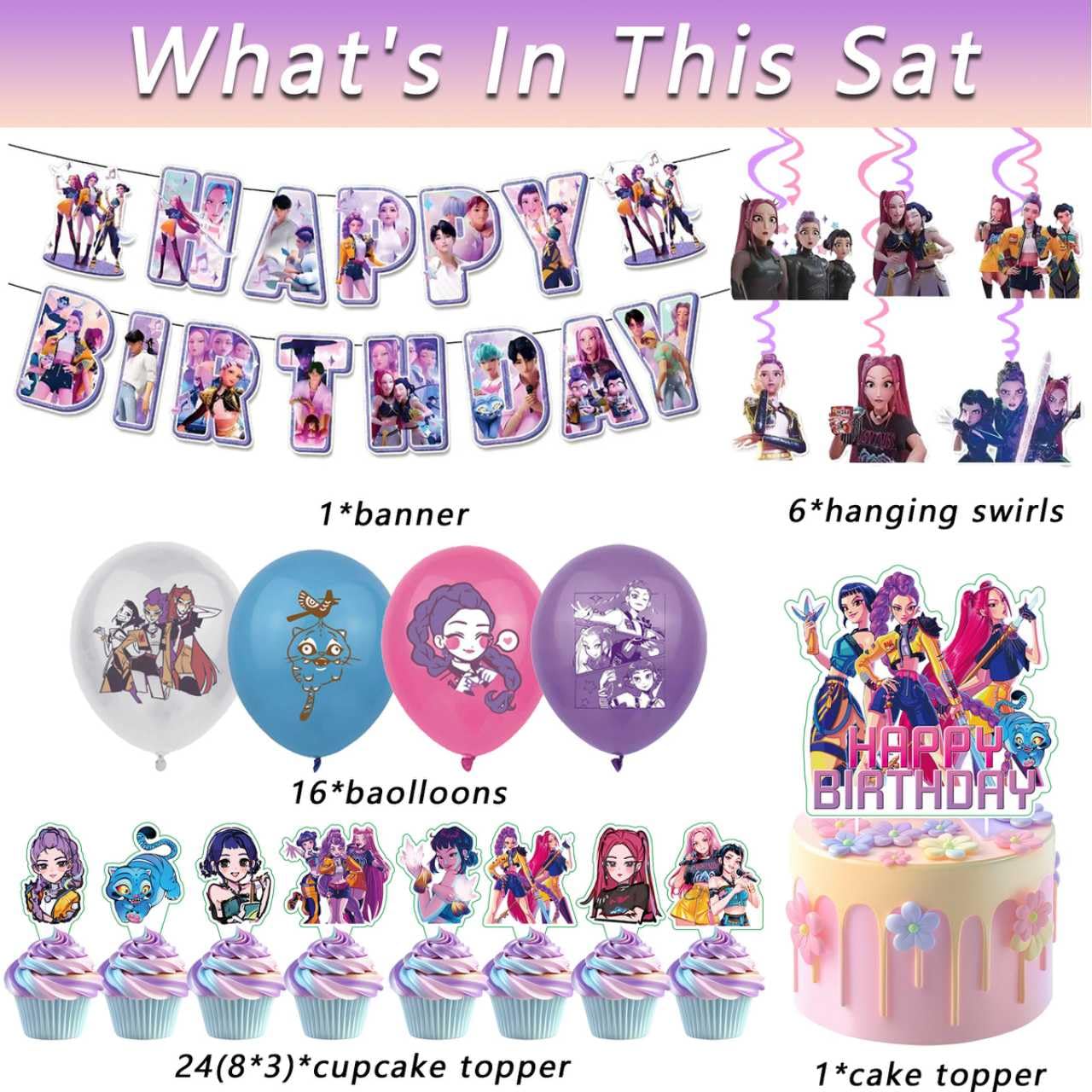 16 latex balloons in various styles included in the set