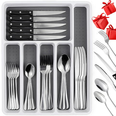 49 piece silverware set for 8 with organizer in stainless steel