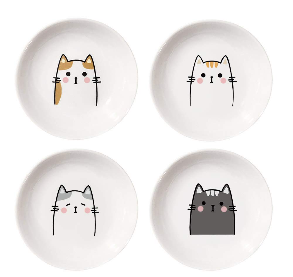 Four piece cat themed ceramic dinner relish dishes