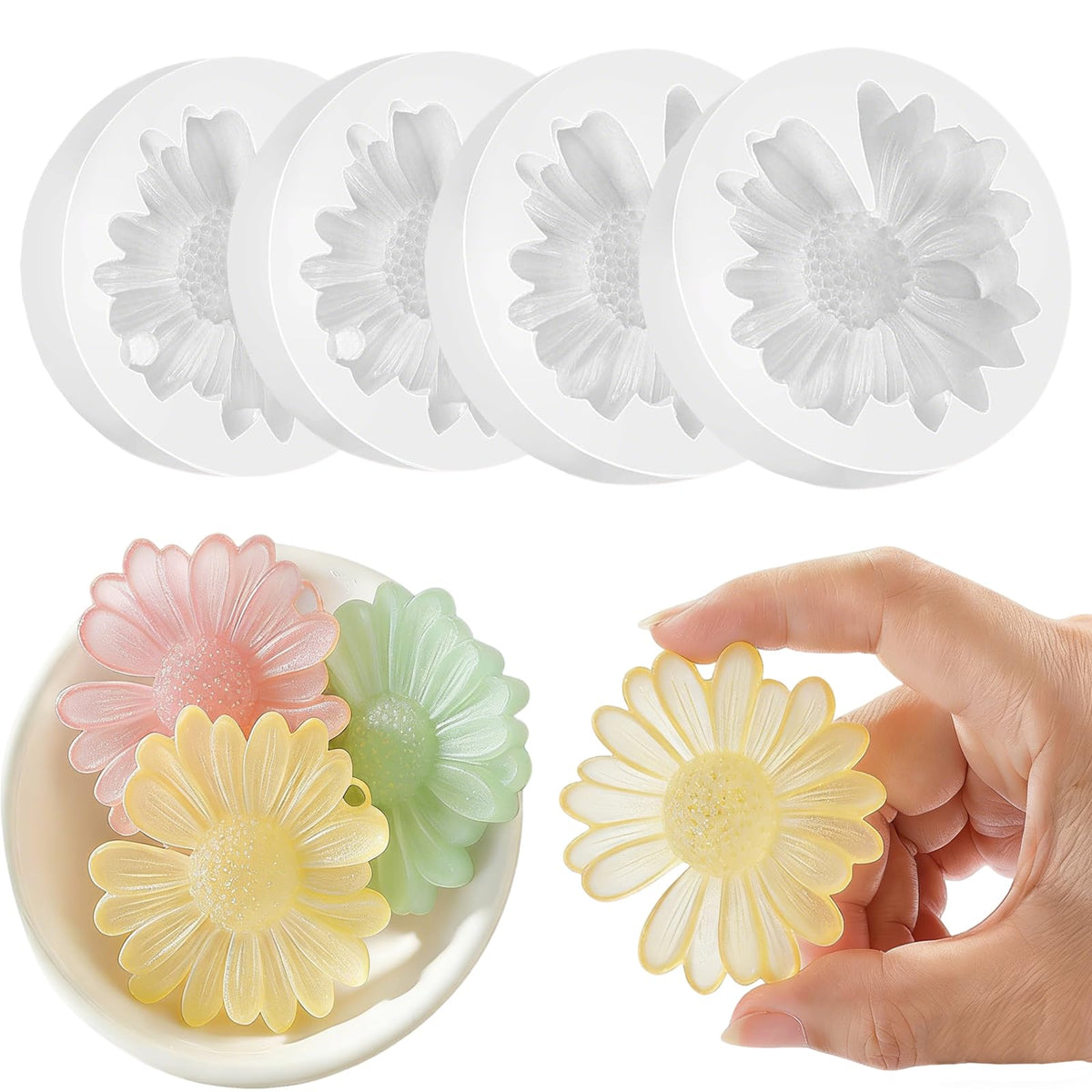 4 pieces daisy flower silicone mold set