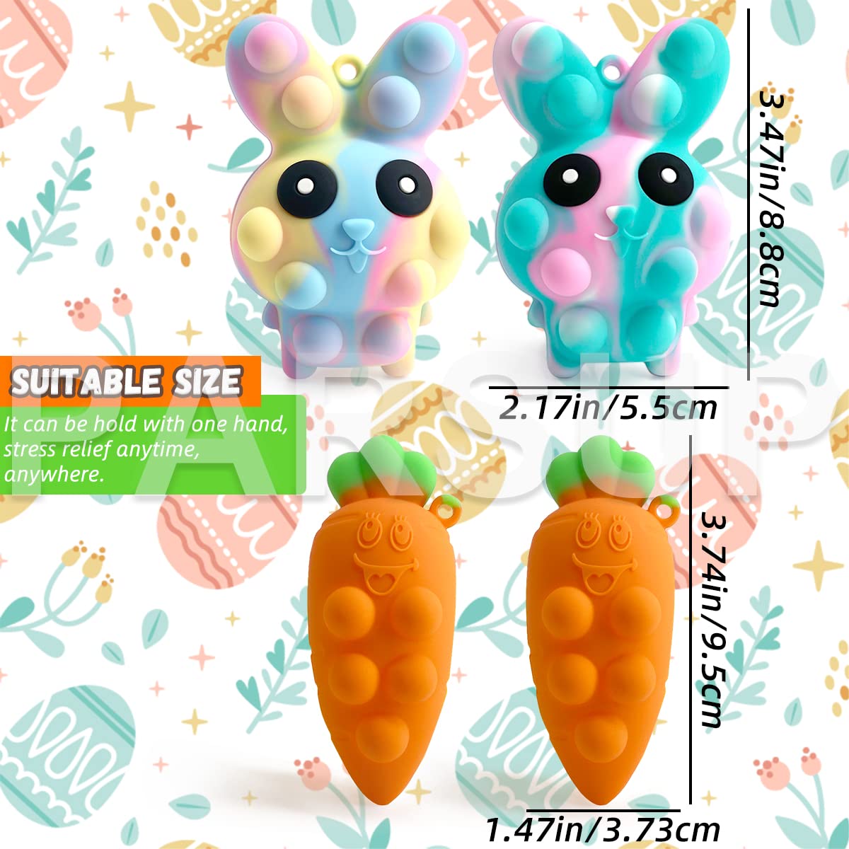 4pcs Easter Pop Stress Balls carrot stress relief toy side view silicone
