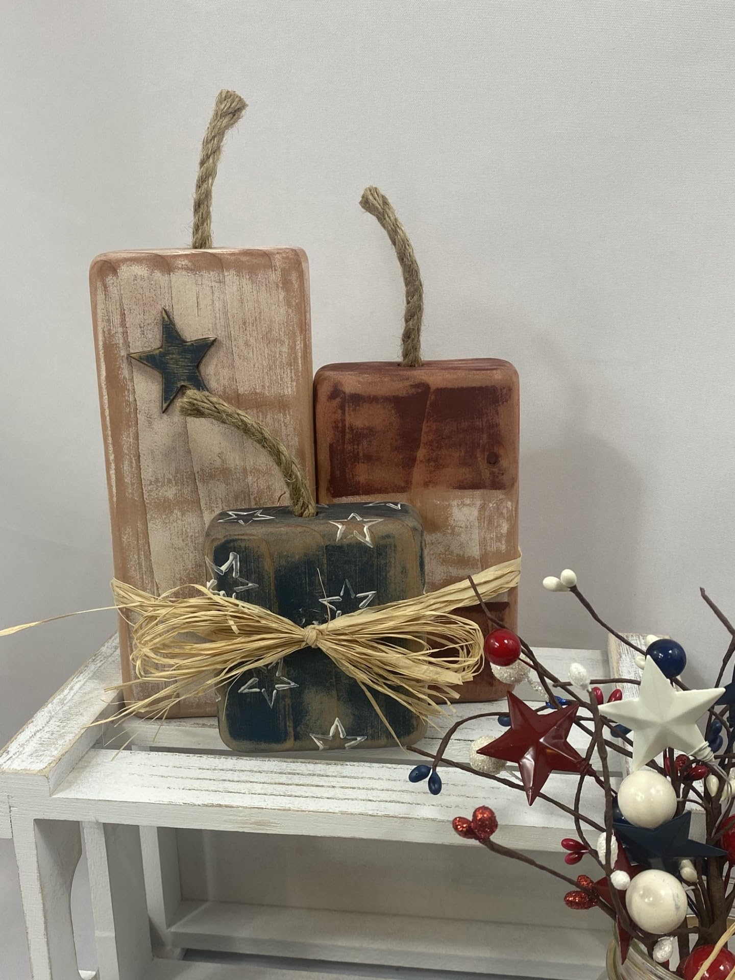 Vintage-inspired primitive wood firecrackers for 4th of July