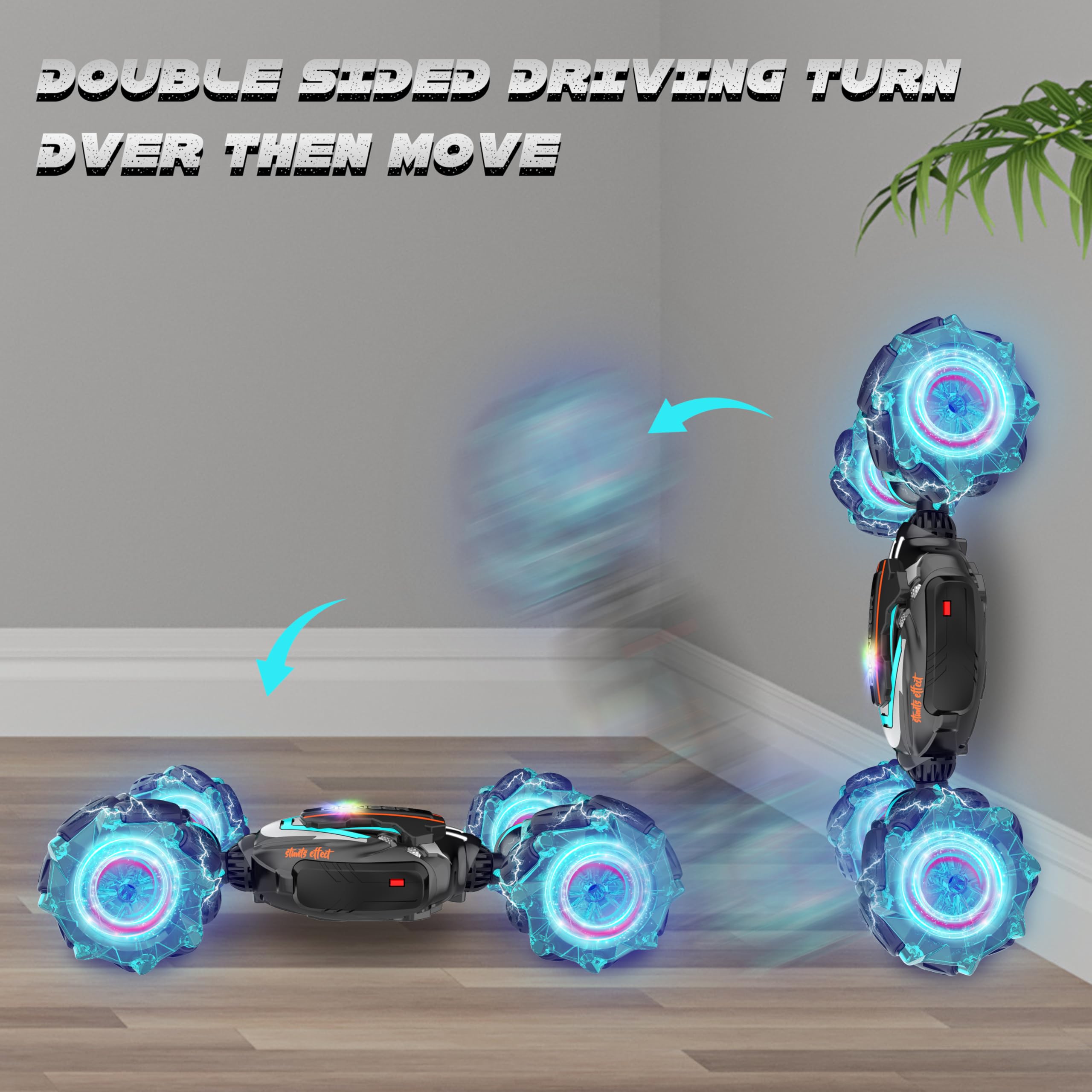 RC stunt car performing 360-degree rotation