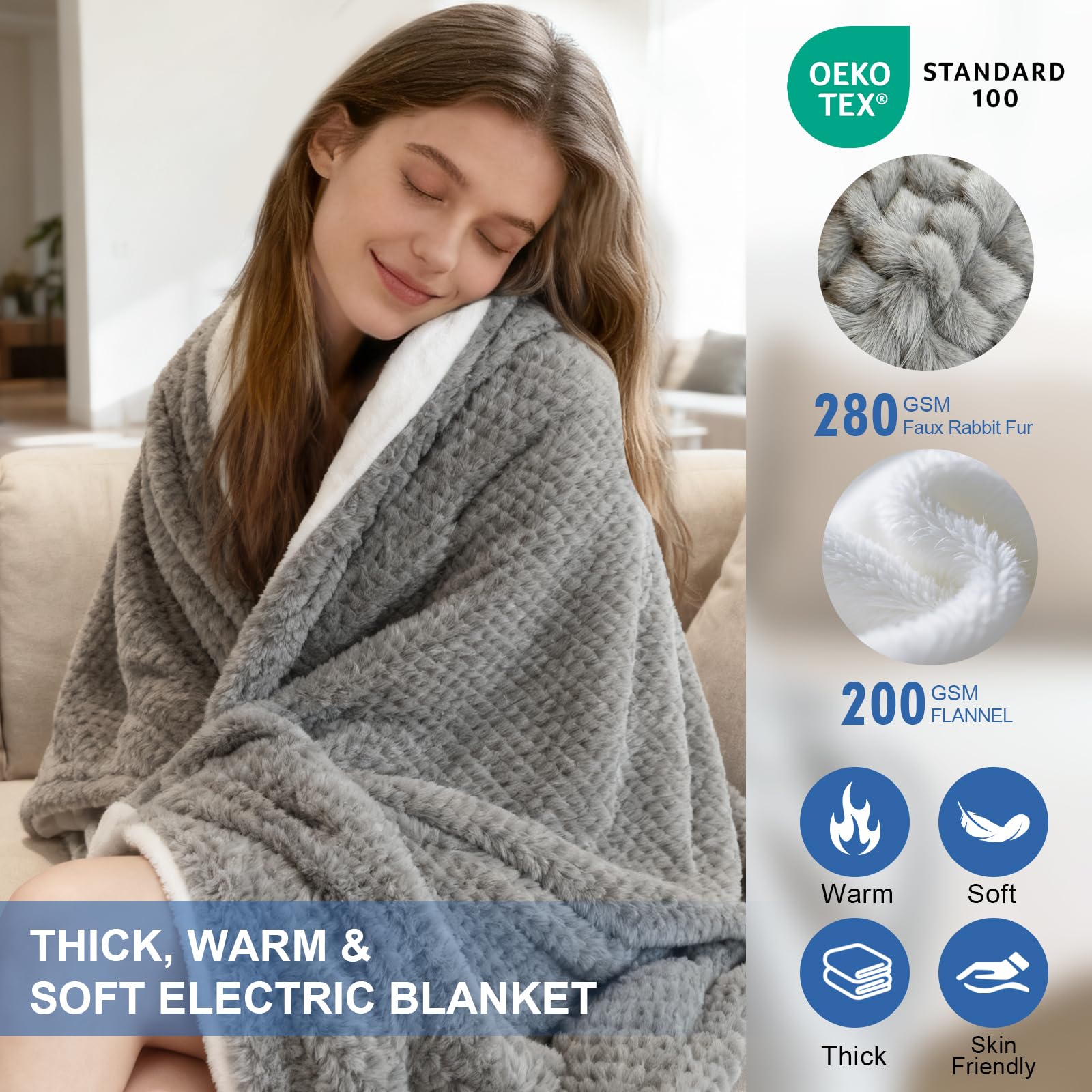 Control panel indicating 5 heat levels on heated blanket