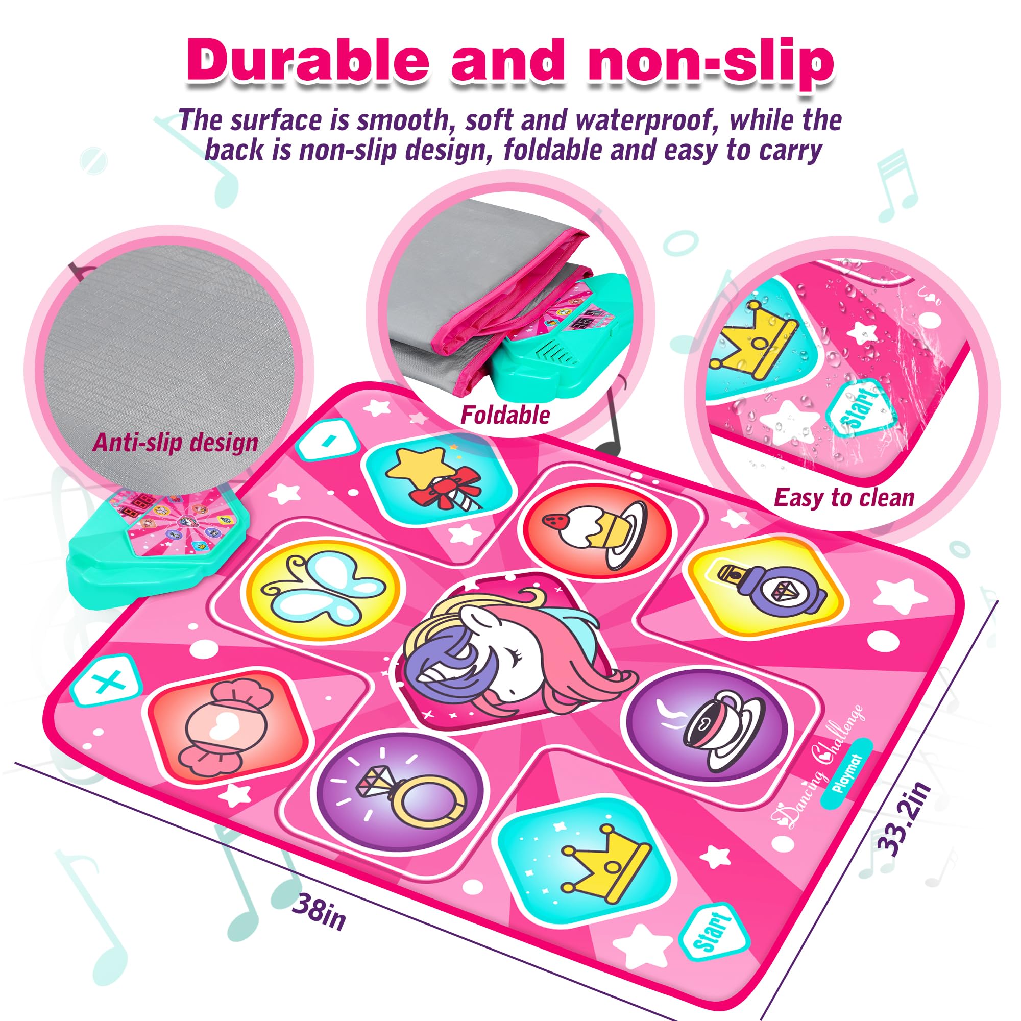 Dance mat showing 5 game modes and LED prompts