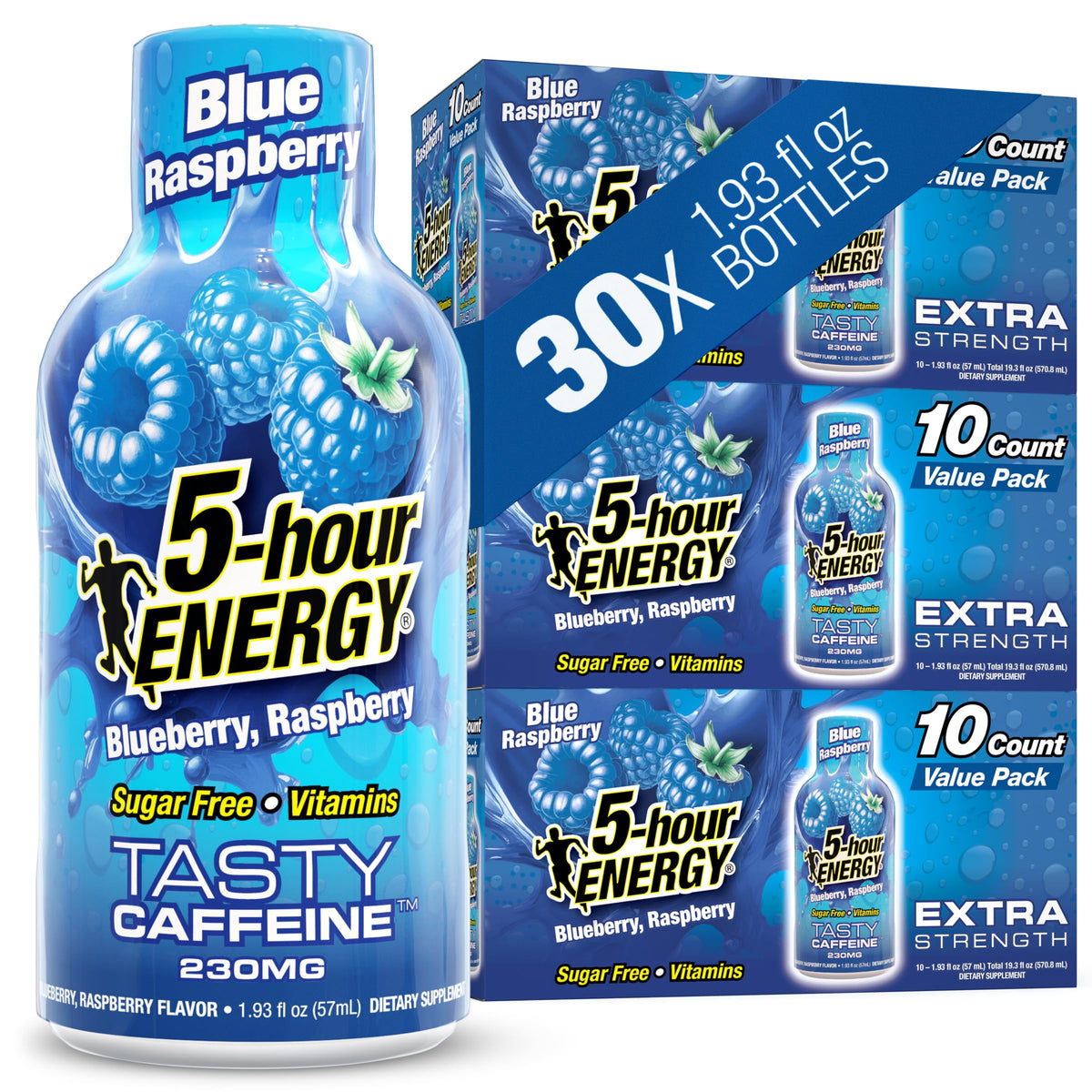 5-hour ENERGY blue raspberry 30 count energy shot bottle
