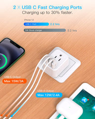 USB-C and USB-A ports on European travel adapter for multiple devices
