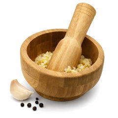 5 inch bamboo mortar and pestle set for garlic and spices