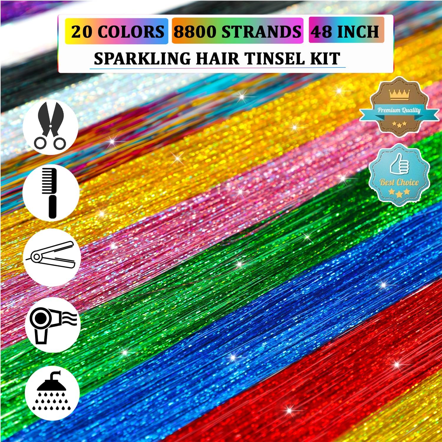 5-pack hair tinsel kit with crochet hook and accessories