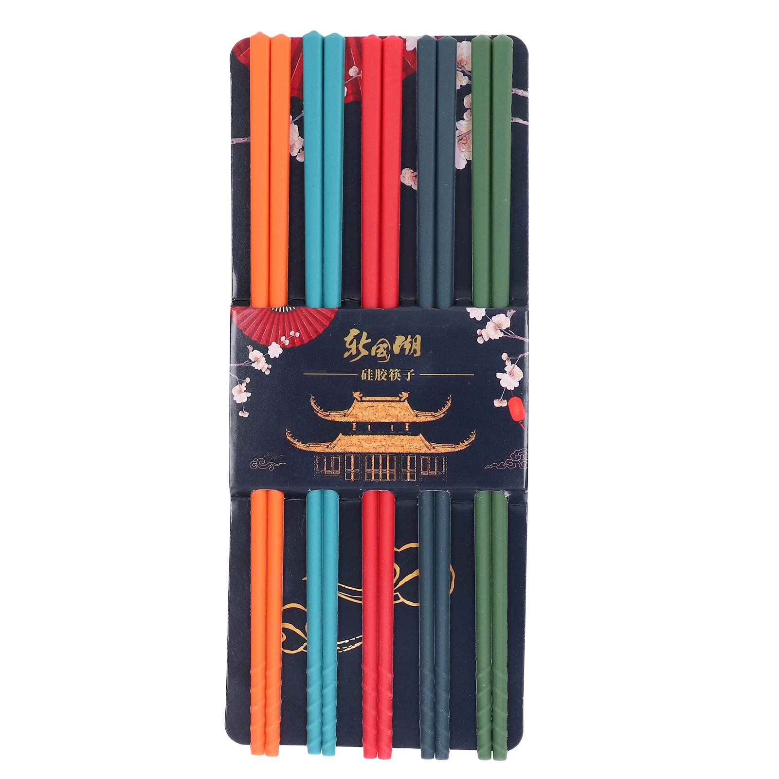 Five pair color silicone chopsticks set on display