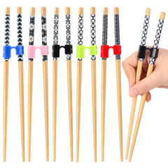 Five pairs of wooden training chopsticks in distinct Japanese styles for practice