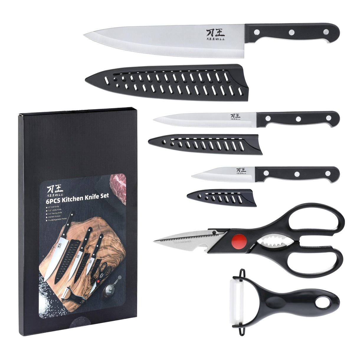 5 Pieces Kitchen knife Set box and components
