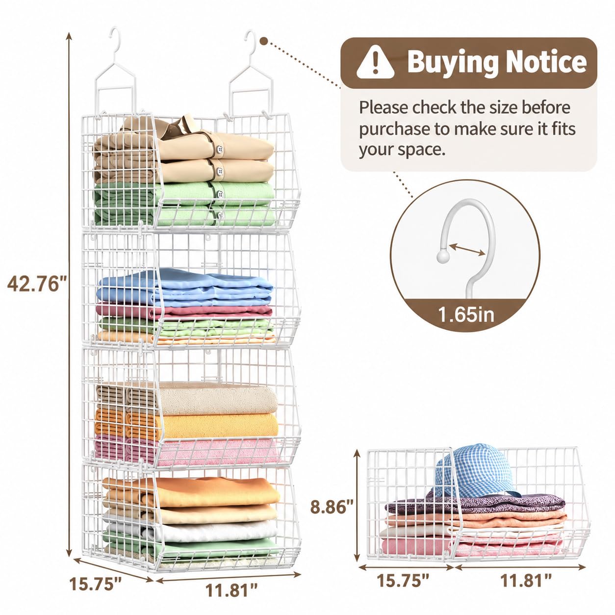 closet organizer with 5 S hooks included