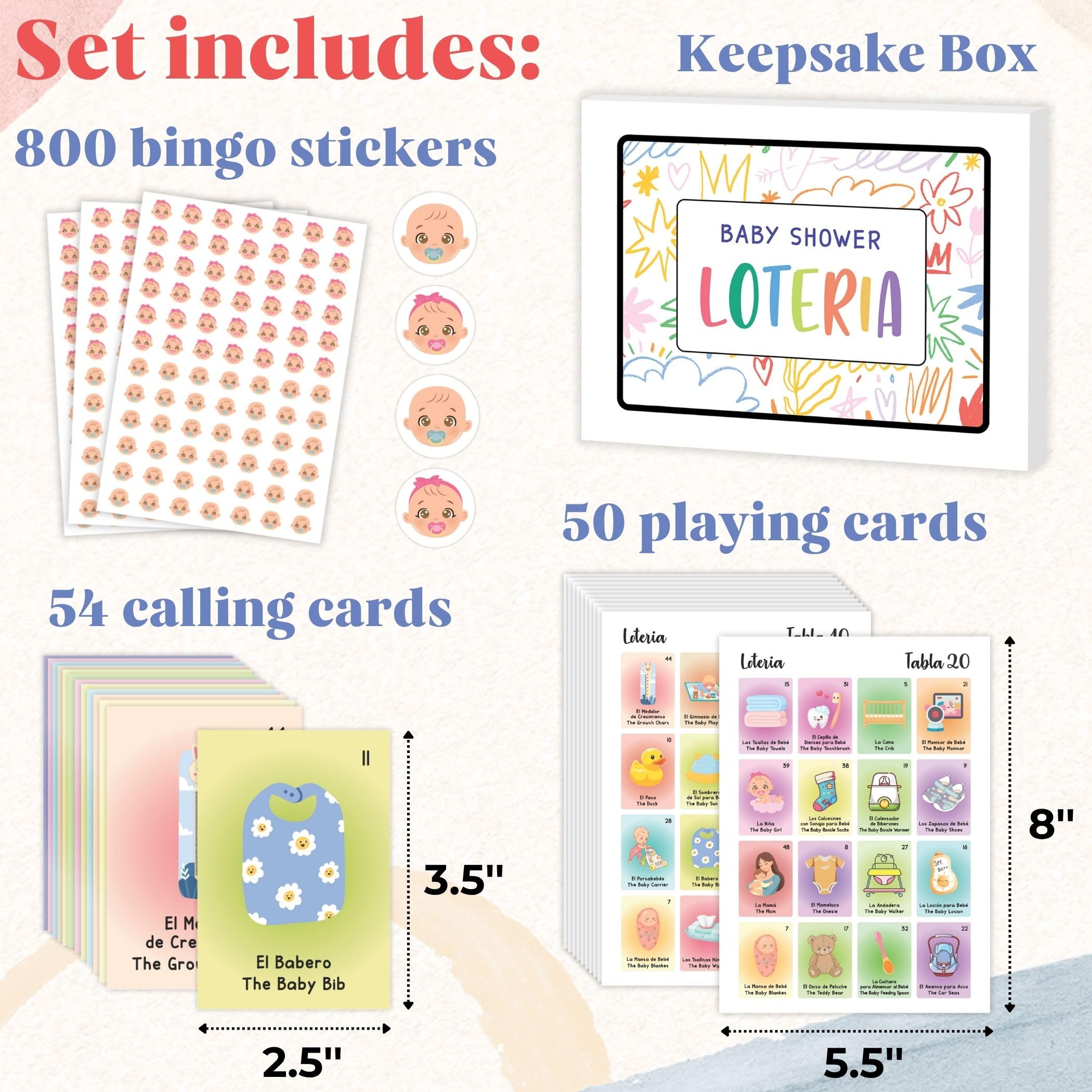 50 bilingual playing cards for baby shower loteria