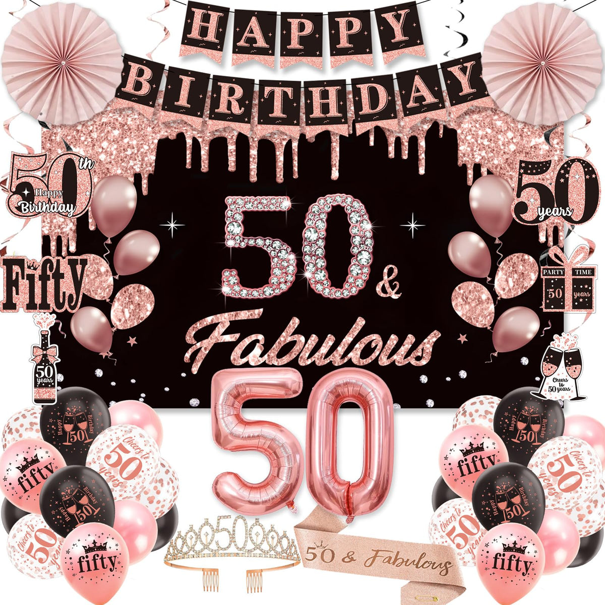 50th birthday decorations for women kit banner backdrop and balloons
