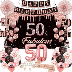 50th birthday decorations for women kit banner backdrop and balloons