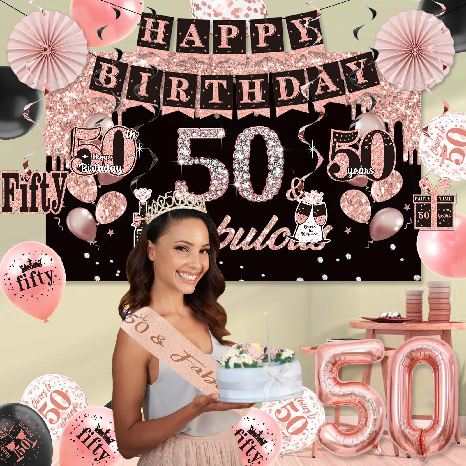 backdrop and latex balloons for 50th birthday