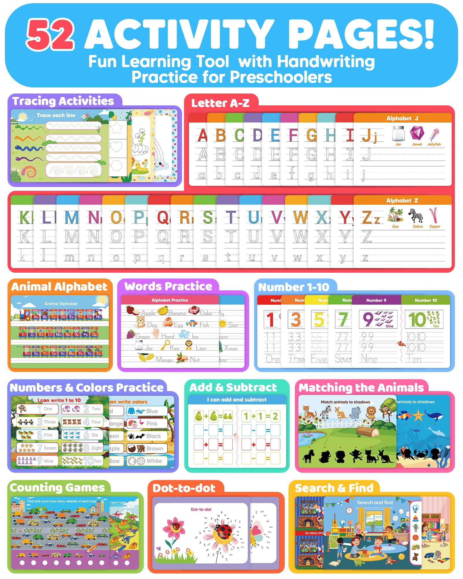 52 activity pages tracing handwriting and early learning
