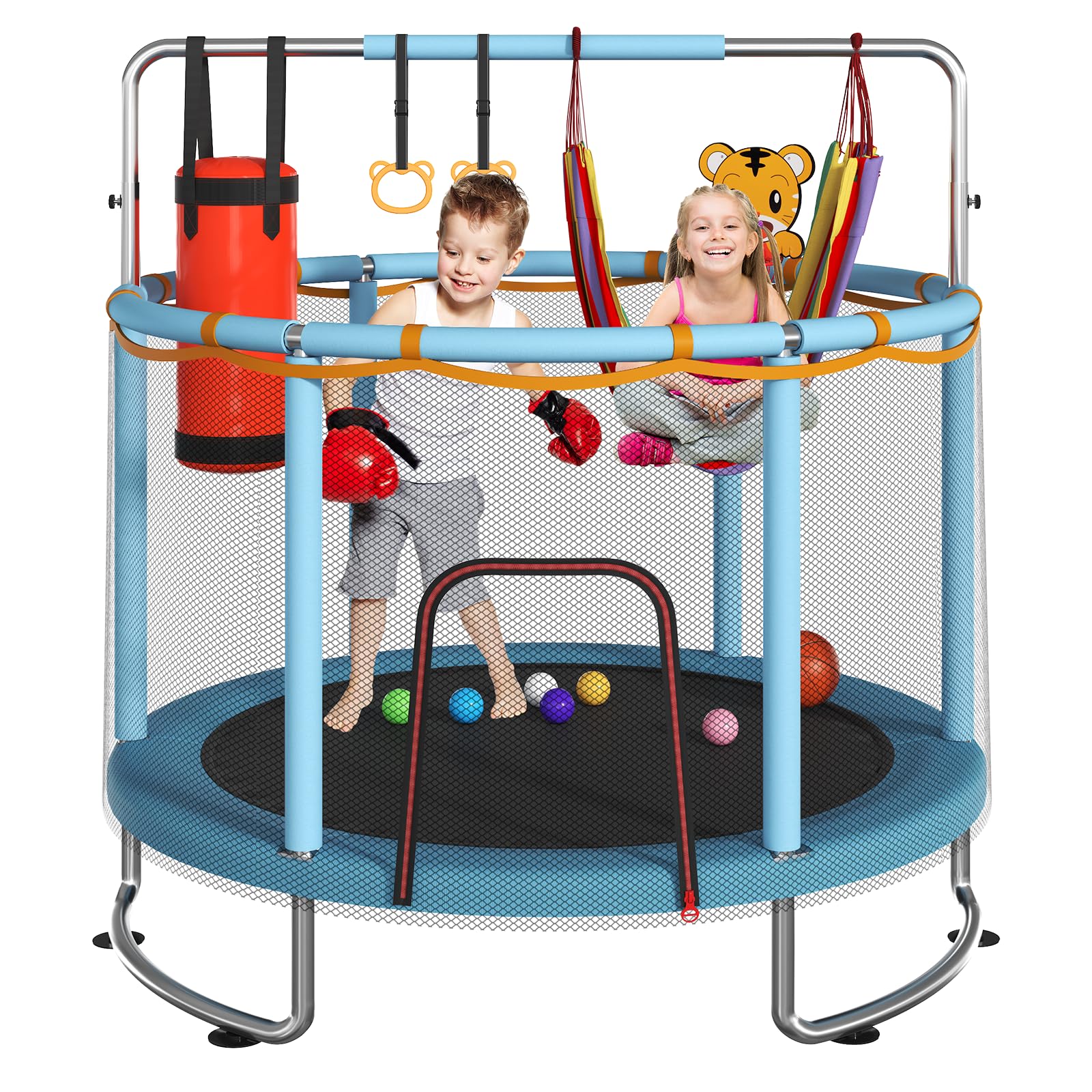 55 inch kids trampoline with safety net blue