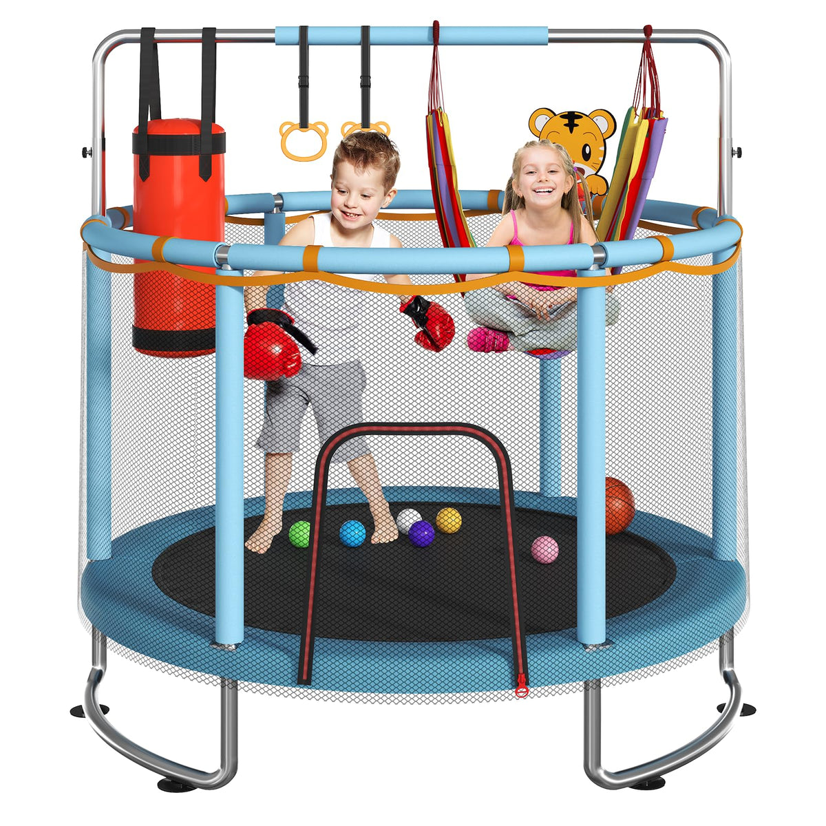 55 inch kids trampoline with safety net blue