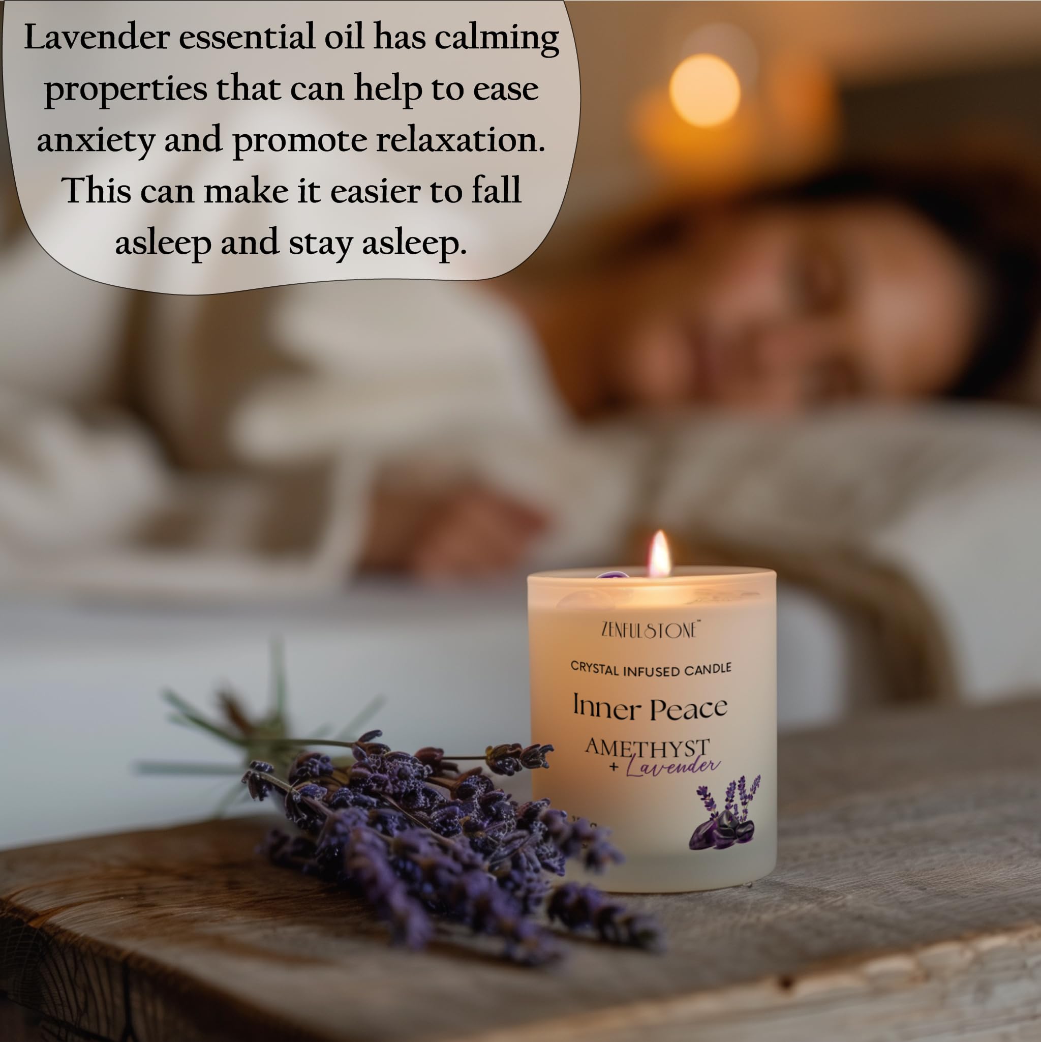 Hand-poured lavender candle with amethyst crystals