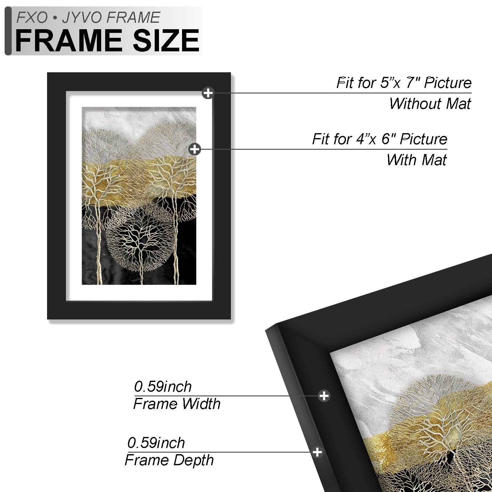 Black 5x7 frame for horizontal or vertical display