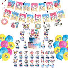 6 7 Birthday Decorations Set banner and toppers arrangement