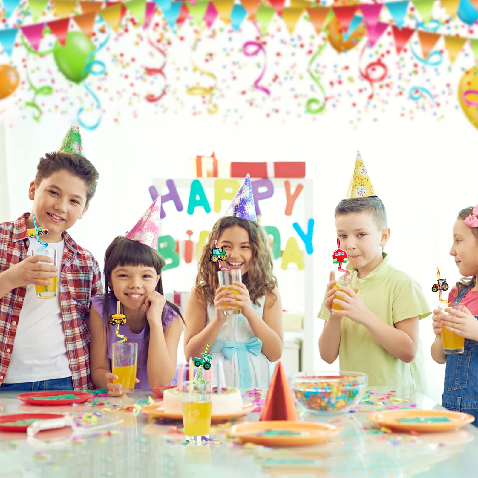 Party favors pack with 24 straws and 2 brushes
