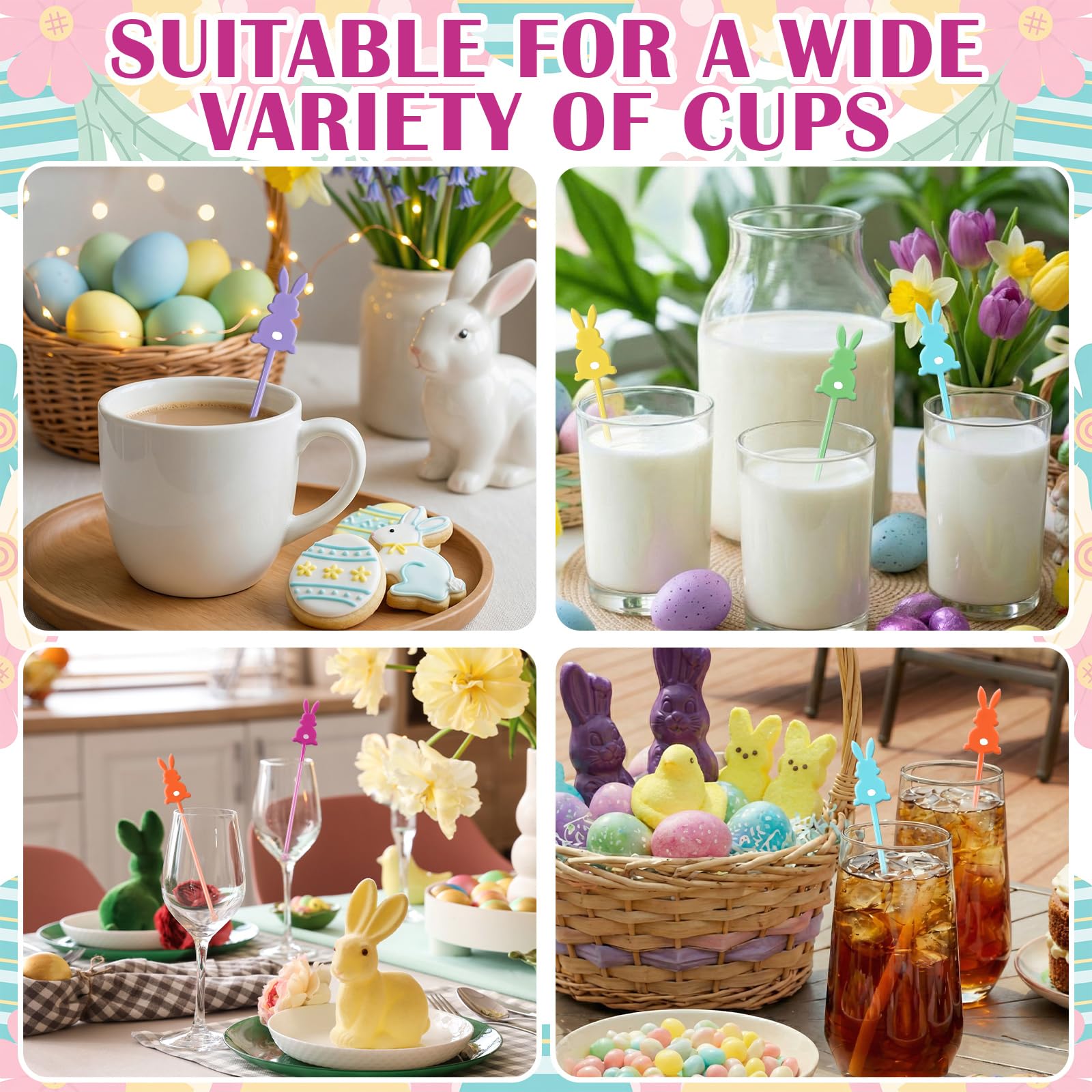 Colorful bunny drink stirrers for Easter baskets and parties