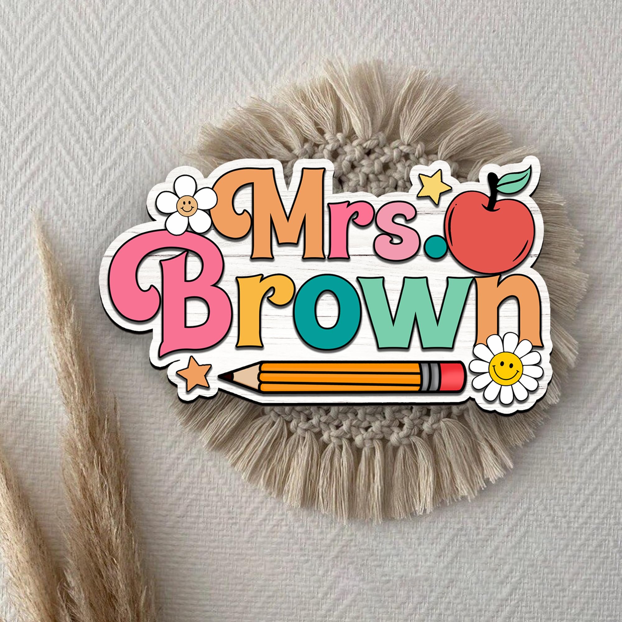 6-inch teacher name sign with jute rope image