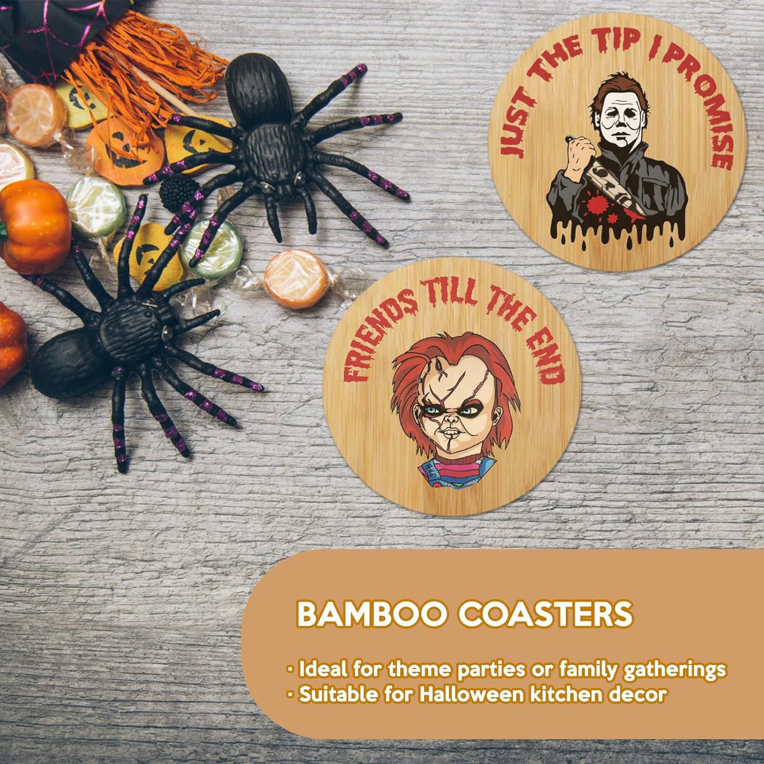 Six pack Halloween coasters with horror movie character designs