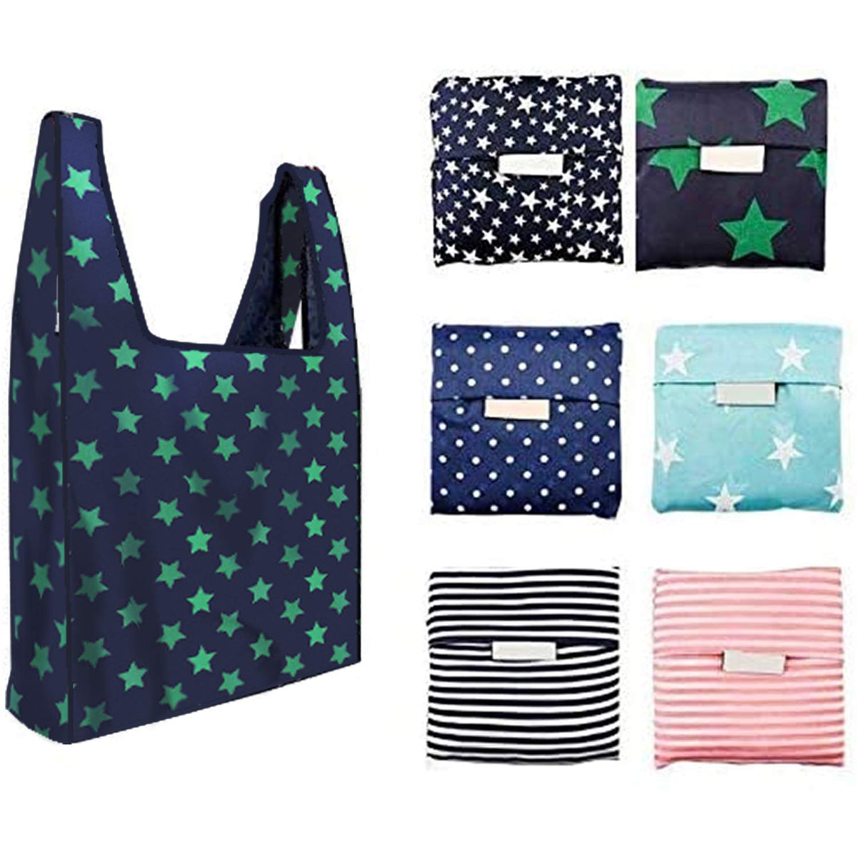 6-pack reusable grocery bags with foldable pouch
