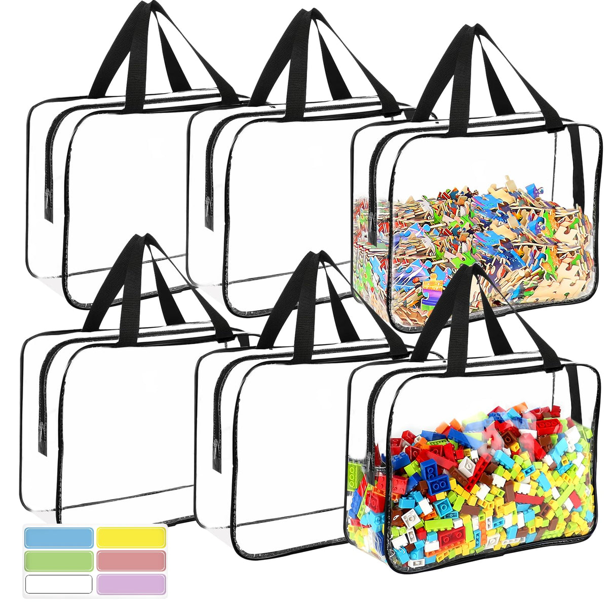 Six-pack large toy storage bags with labels set
