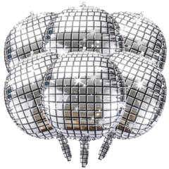 six 22-inch silver disco balloons ready for party decor